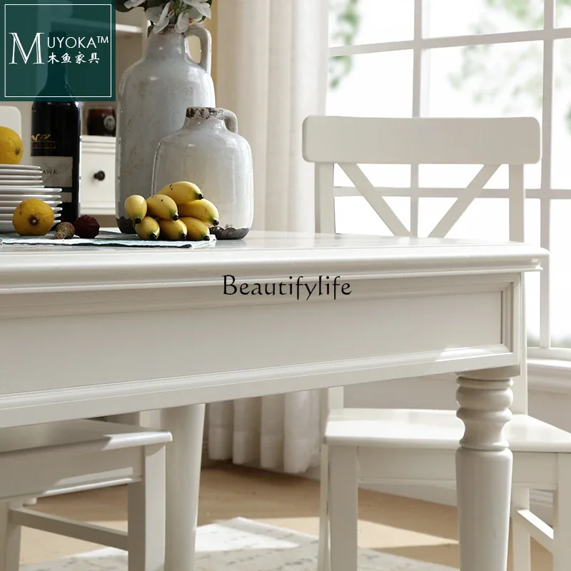 LJY*American Country White Restaurant Mahogany Inverted Octagonal Square Dining Table