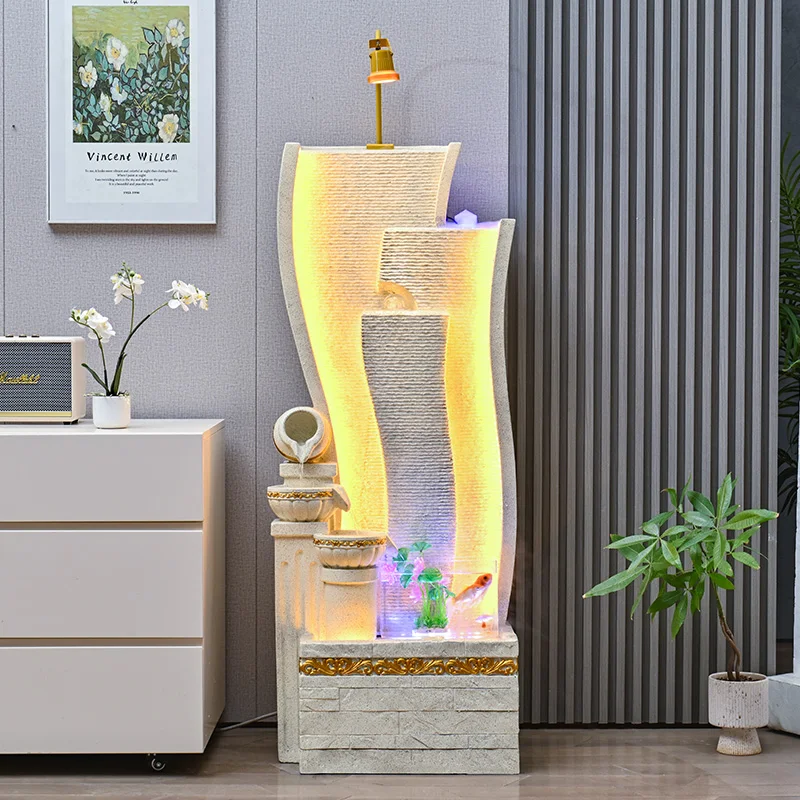 European-style Flowing Water Ornament - Circulating Water Fountain, Modern Living Room Lucky Feng Shui Wheel, Office Decor