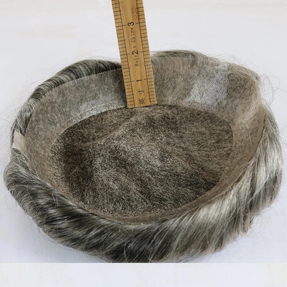 

Мужской парик-накладка из натуральных волос, коричнево-русый, с дышащим швейцарским кружевом и полиуретановой окантовкой, 30 мм волна, европейский тип, прочный, для мужчин