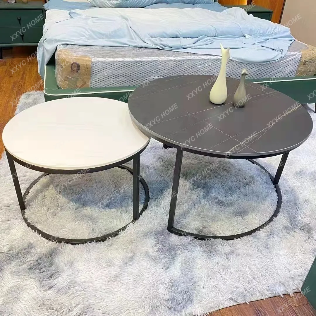Simple Modern  Style Large and Small Round Living Room Home Round Push-Pull Tea Table Rock Slab Set