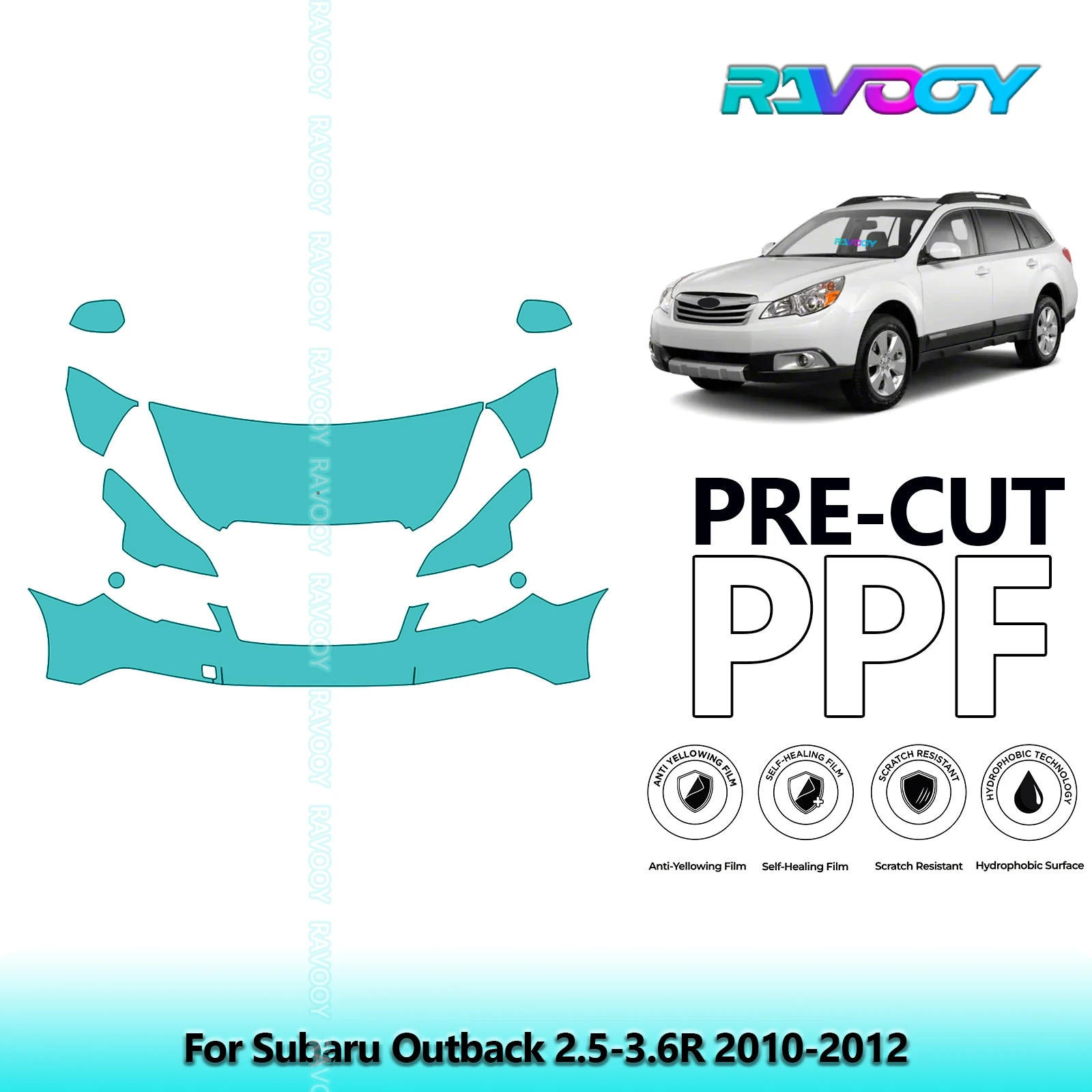 For Subaru Outback 2.5-3.6R 2010-2012 Partial Front 8.5Mil Pre-Cut Paint Protection Film PPF Stone Chip Kit | Clear/Matte/Black