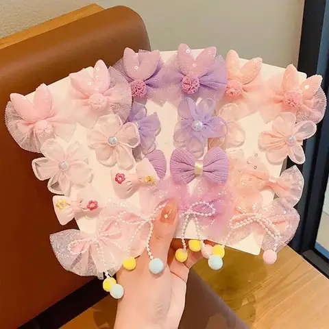 8 Pcs 꽃 활 어린이 머리핀 레이스 메쉬 소녀 헤어 클립 달콤한 귀여운 공주 바레트 아기 헤어 액세서리