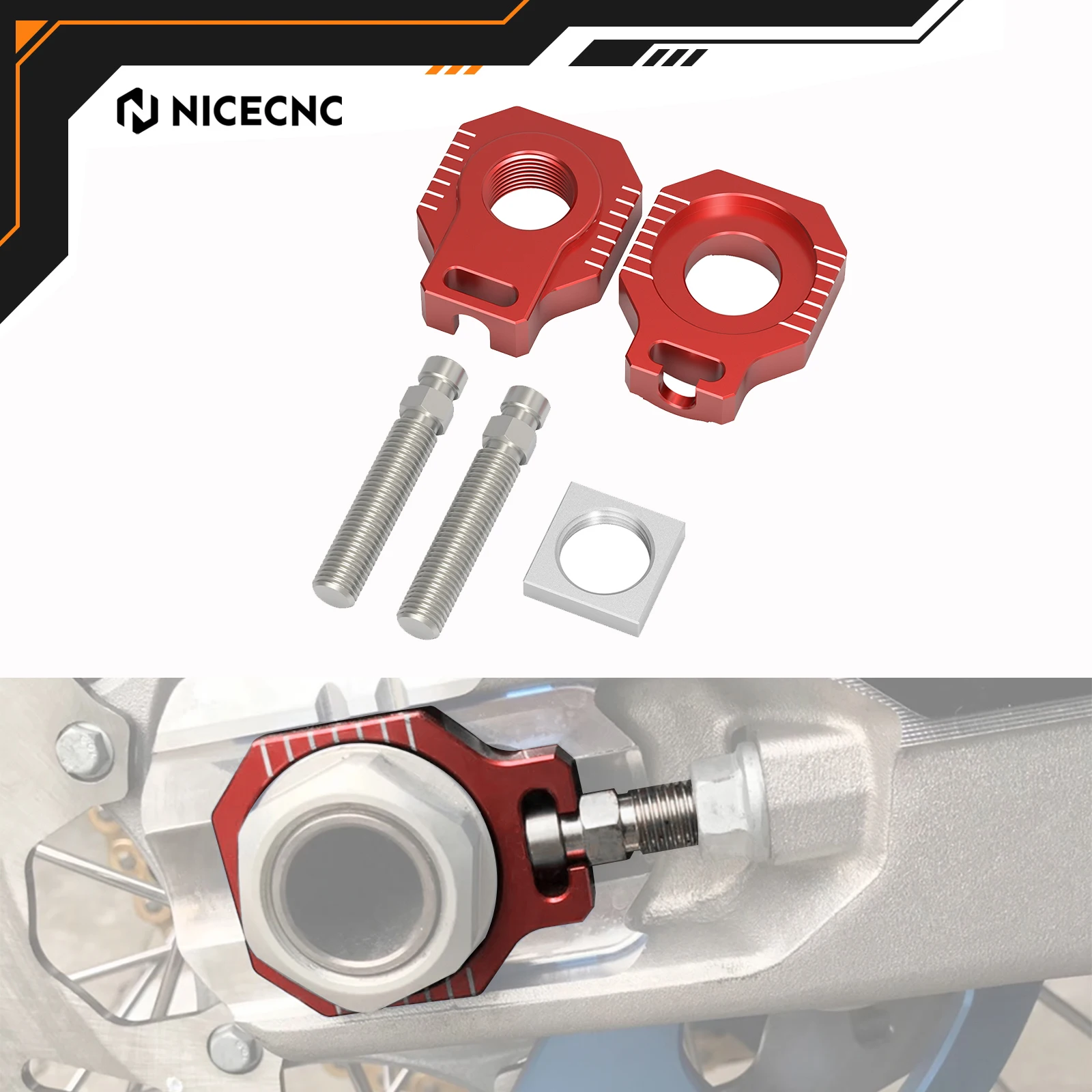 NICECNC For GasGas EC 300 EC250 EC250F EC350F EC450F 2021-2023 KTM EXC 300 For Husqvarna TE300 Rear Axle Blocks Chain Adjuster