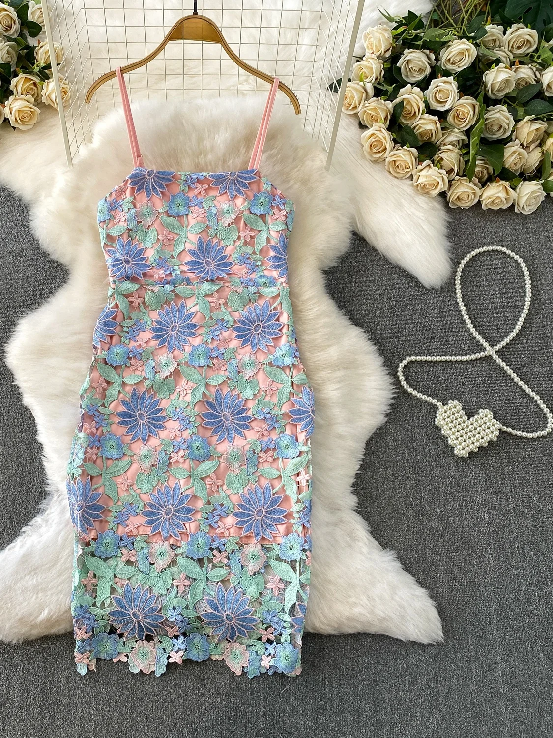 فستان Ele مفرغ من الدانتيل طويل Dr للسيدات ذو إحساس عالي للعمل الثقيل، رداء صباحي مناسب للارتداء اليومي #2