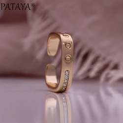 PATAYA Hot Fashion Glossy Square Ring for Women Unique 585 Rose Gold Color Fine Daily Vintage Jewelry Gift