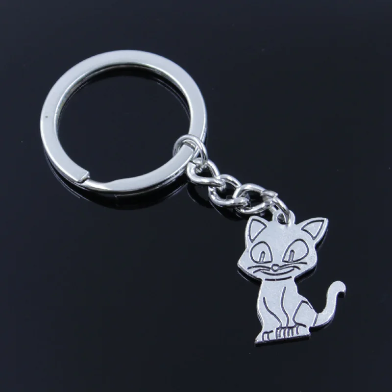 New Fashion Men 30mm Car Keychain DIY Metal Holder Chain Vintage Double Sided Cat 24x19mm Silver Color Pendant Gift