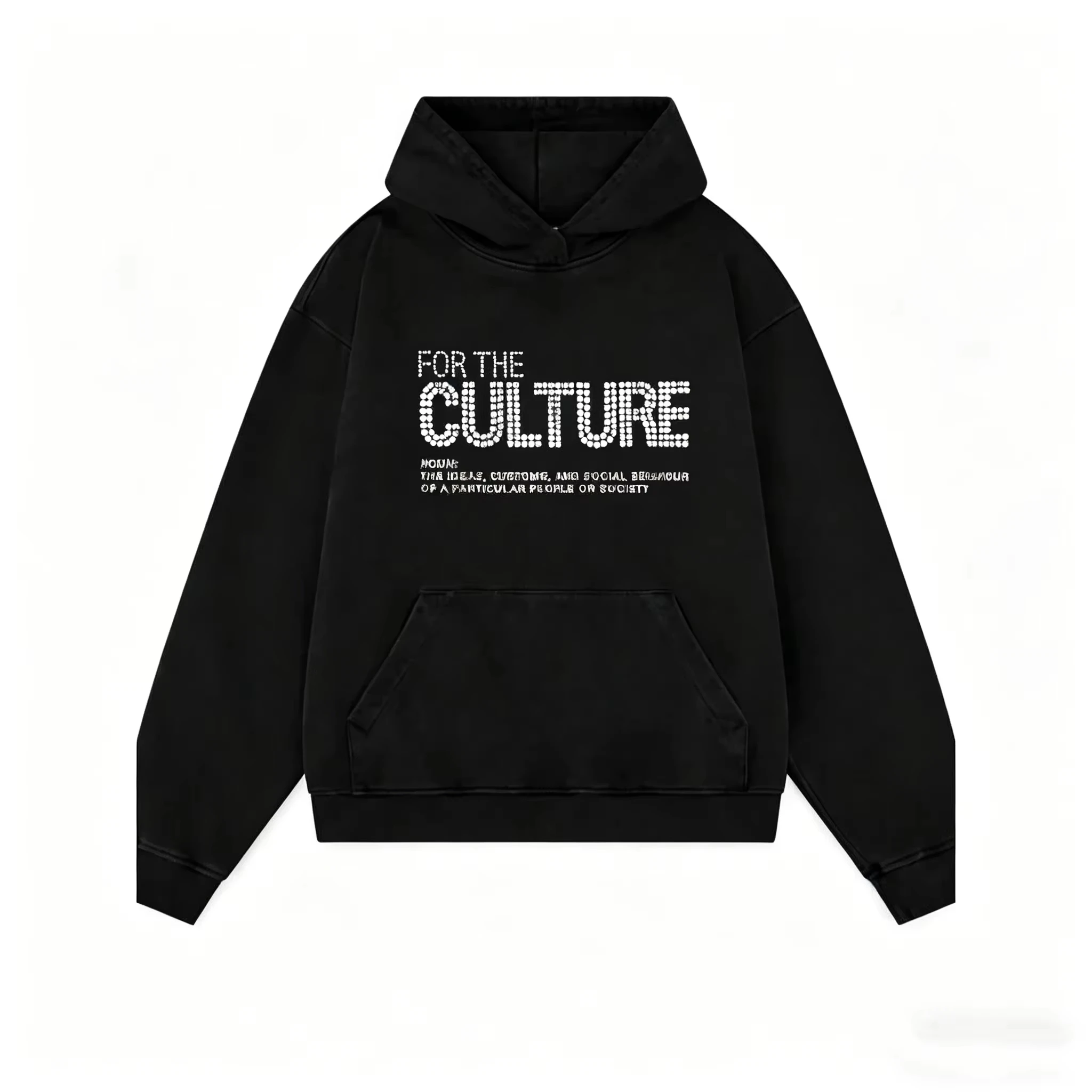 Men Women For The Culture Rhinestone Letter Hoodie Oversized Long Sleeve Fleece Pullover Hip Hop Streetwear Casual Sweatshirt
