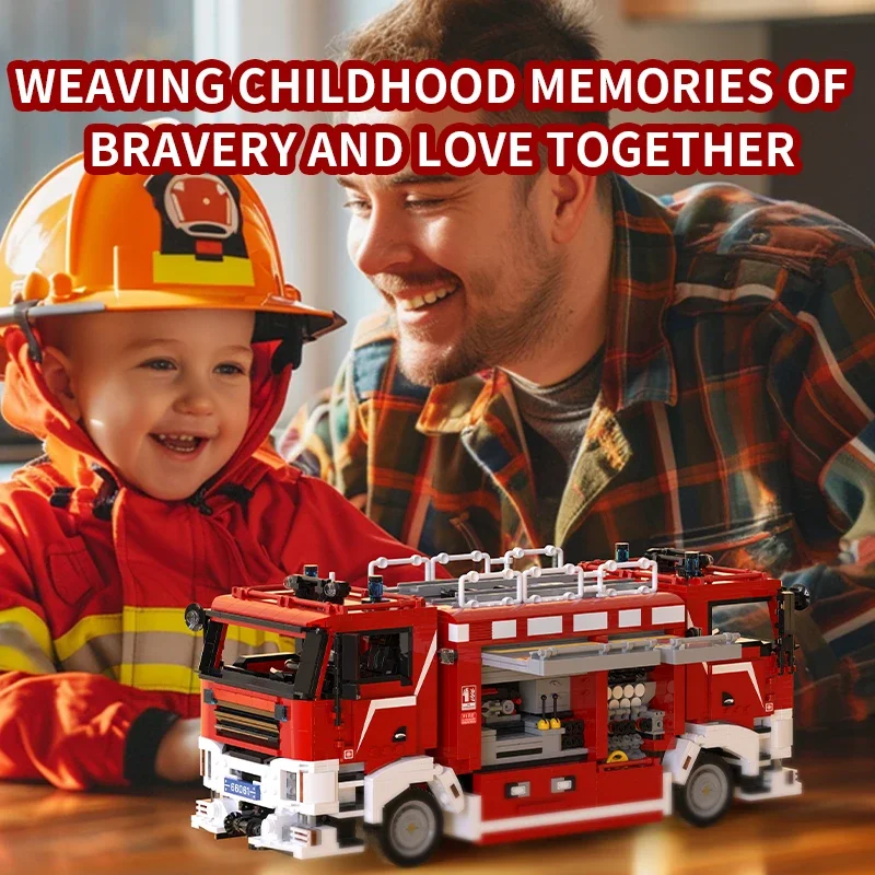 2713PCS Fire Rescue Vehicle Building Blocks Double Driving Head City Rescue Water Spray Car Model Bricks Toys Kids Holiday Gifts