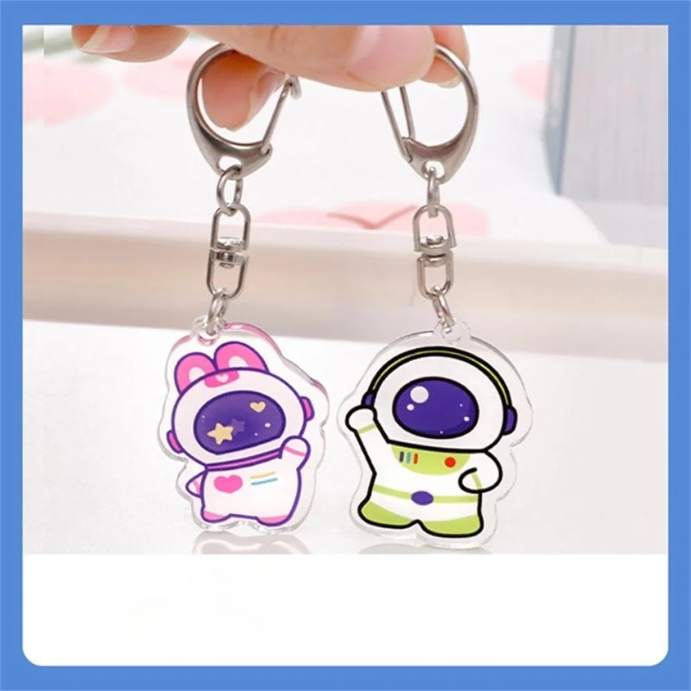 Cartoon Astronaut Acrylic Keychain Colourful Moving Liquid Quicksand Drift Bottle Keyring for Women Couple Bag Charm Key Chains