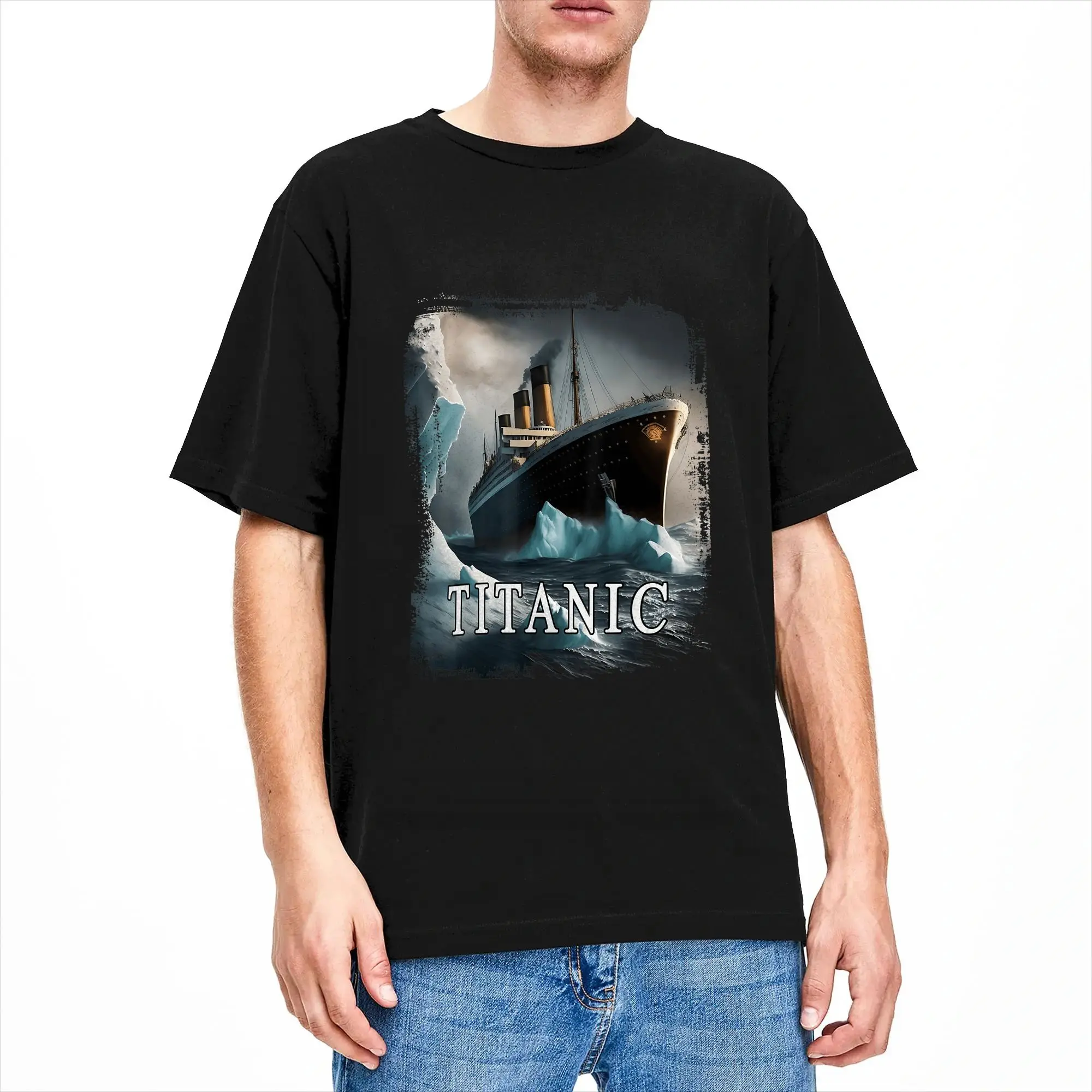 Titanic Boat Vintage Cruise Ship Sailing in 1912 hit Iceberg T Shirt Summer  100 Cotton T-Shirts For Male Casual Tshirt