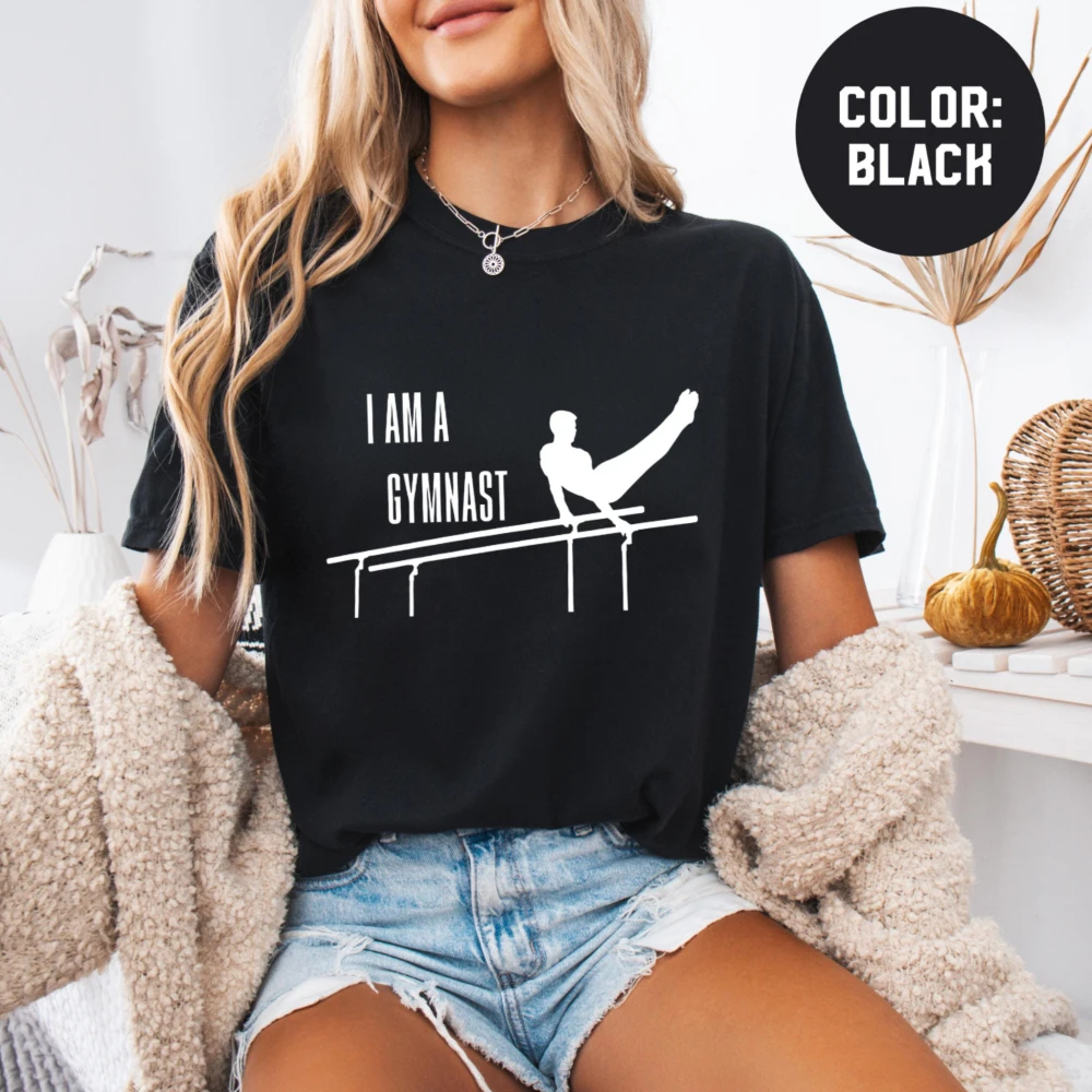 Gymnast Silhouette Graphic T-Shirt I AM A GYMNAST Printing Tshirt Artistic Sport Athletic Exercise Gym  Graphic Short Sleeve Tee