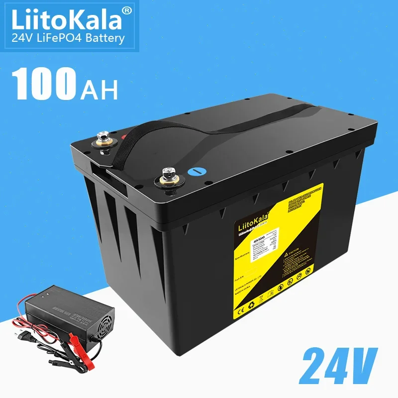 LiitoKala 24V 100Ah Lifepo4 battery pack with 100A BMS for inverter solar panel scooter backup power boat light 29.2V 10A