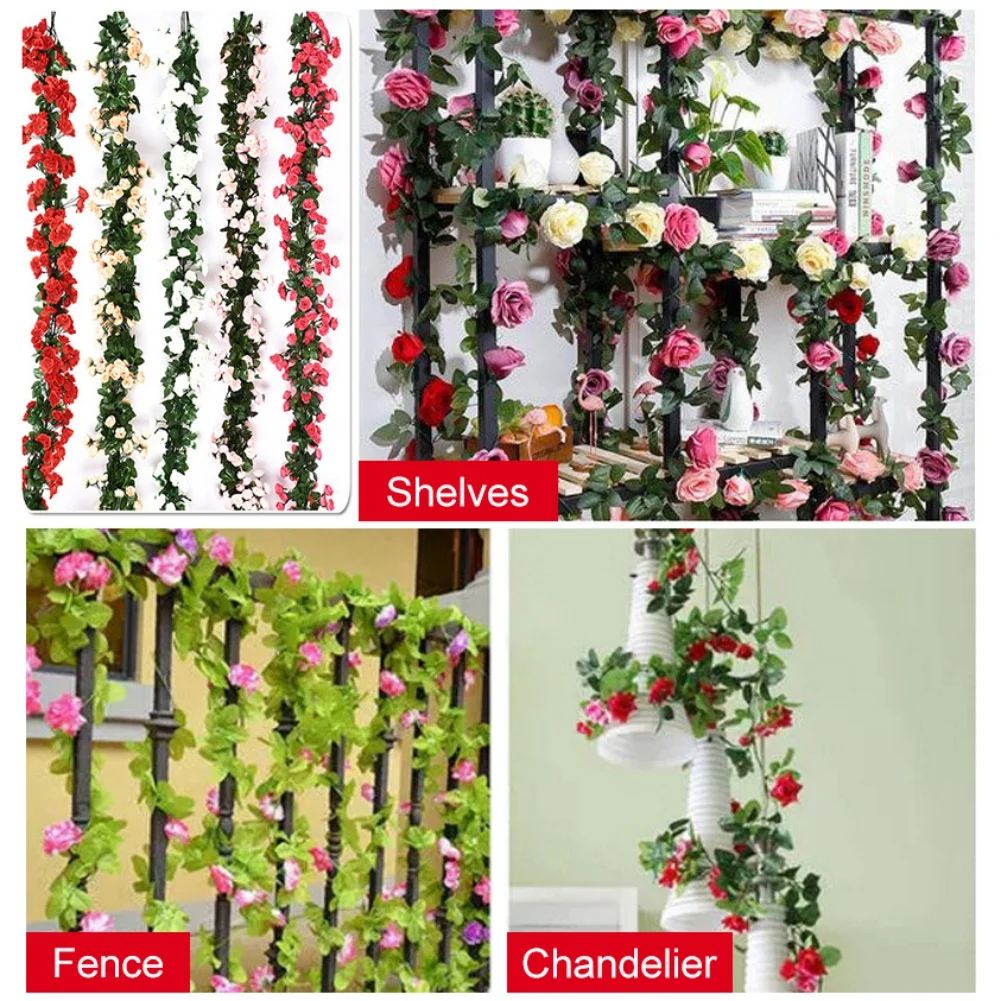 rtificial Flowers Vine 69pcs Rose DIY Wedding Decoration Fake Flower Home Room Decor Wall Hanging Garland Plants