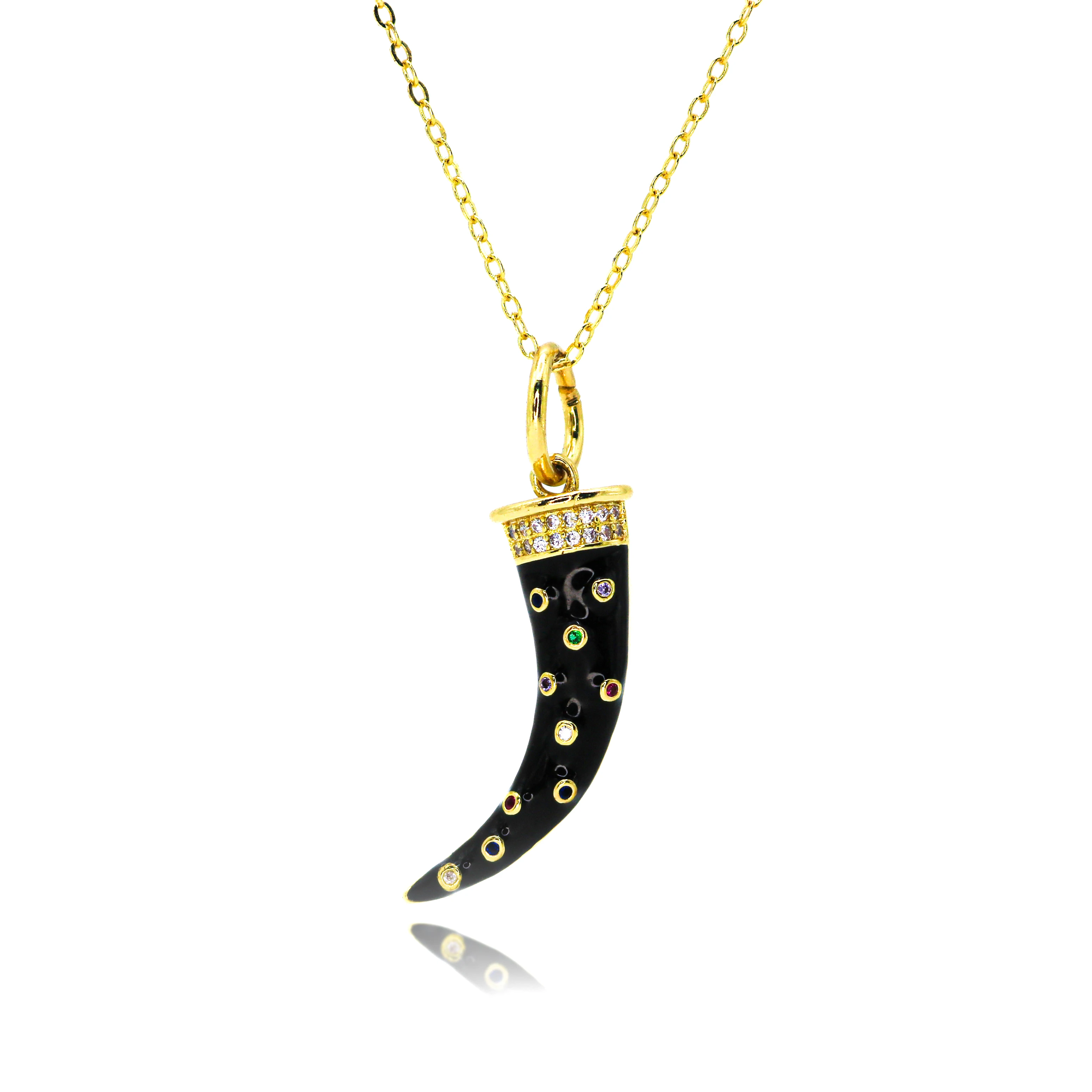 Black Ivory Horn Charms for Necklace Bracelets Earrings Enamel Gold Plated Colored CZ Tusk Lucky Pendant DIY Jewelry Accessories