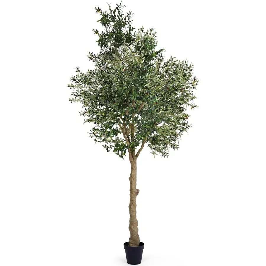 Olivo Artificial de 10 pies, planta de seda falsa para interiores con hojas de maletero realistas, frutas y macetero blanco, árbol en maceta de imitación para el hogar