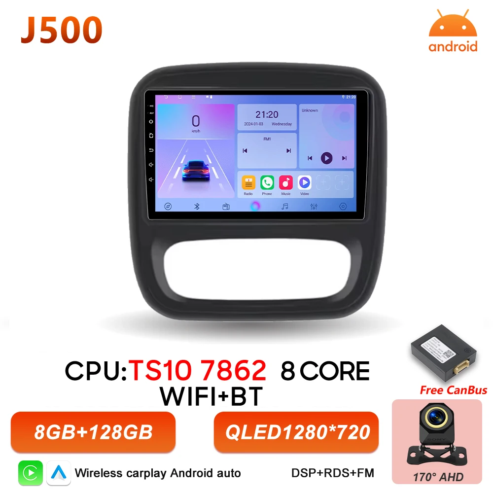 Auto radio Android 16 Carplay voor Renault Trafic 3 Opel Vivaro B 2014 2015 2016 2017 2018 - 2021 Multimedia speler stereo GPS BT