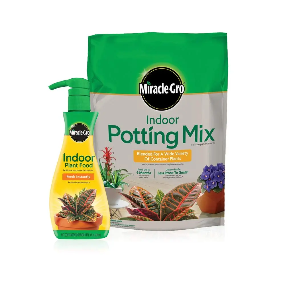 Indoor Potting Mix and Indoor Plant Food | 6 qt. Potting Mix Bag & 8 oz. Liquid Plant Food, Bundle for Growing and Nurturing Hou