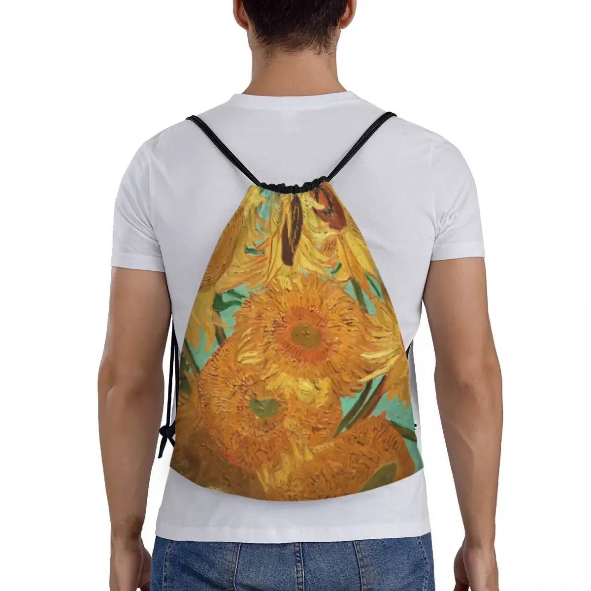 Vincent Van Gogh Twelve Sunflowers In A Vase Drawstring Backpack Sports Gym Bag for Men Flowers Painting Training Sackpack