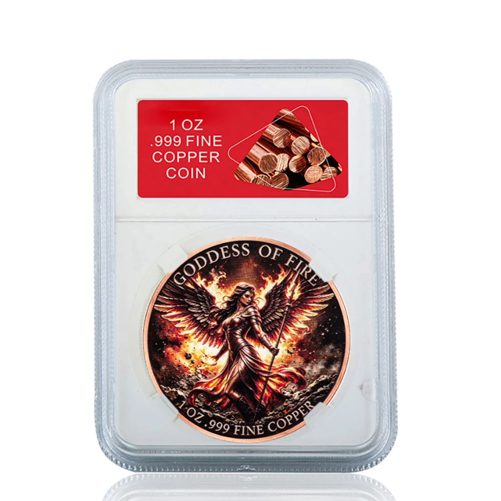 Goddess of Fire 1 oz .999 Fine Copper Challenge Coin in Display Slab Fantasy Warrior Pure Copper Coin Medal Souvenir Gifts