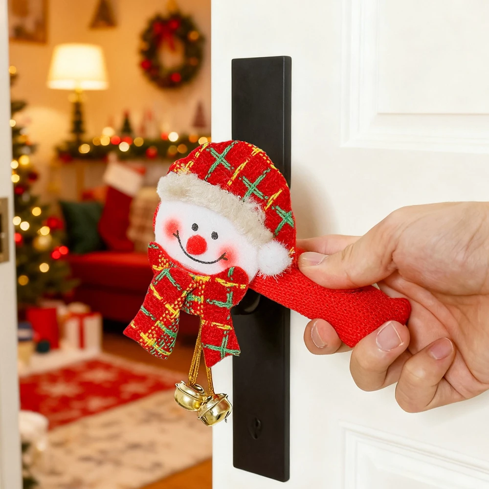 

Christmas Door Covers Protectors Decoration Cartoon Santa Claus with Bells Door Handle Gloves Home Accessories Door Protector