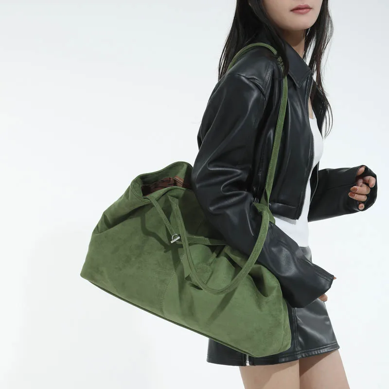 Women Suede Tote Bag Solid Color Shoulder Bag Large Capacity Handbags Trendy Satchel Bags Work Travel Shopping Commuter Tote Sac