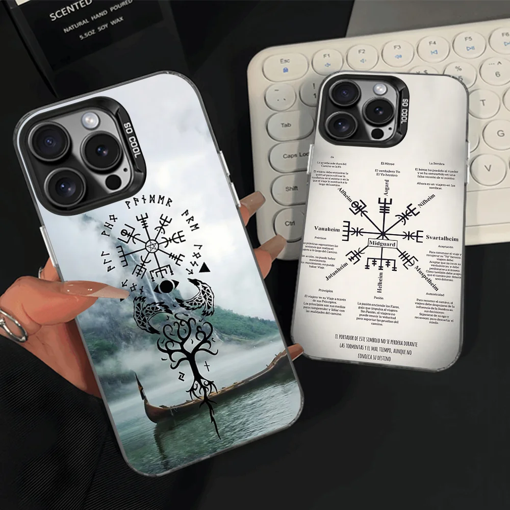 

V-Viking Logo V-Vegvisir Phone Case For iPhone 16,15,14,13,12,11,Pro,Max,Plus,Mini,XS,SE Anti Fall Black Matte Hard Bumper