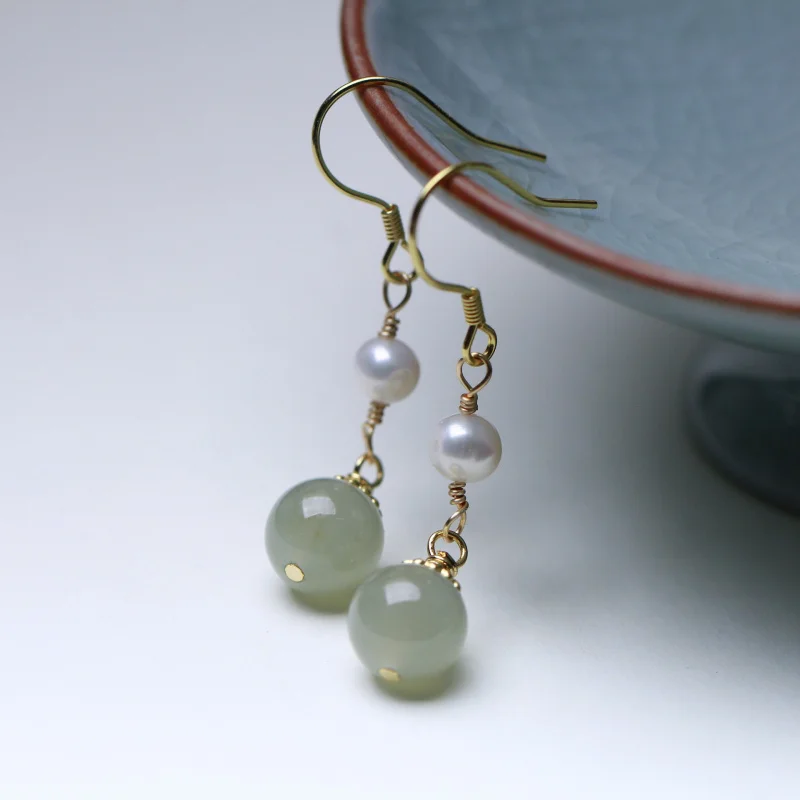 

Hetian Jade Ушной крючок Натуральный пресноводный жемчуг с серьгами-каплями в форме