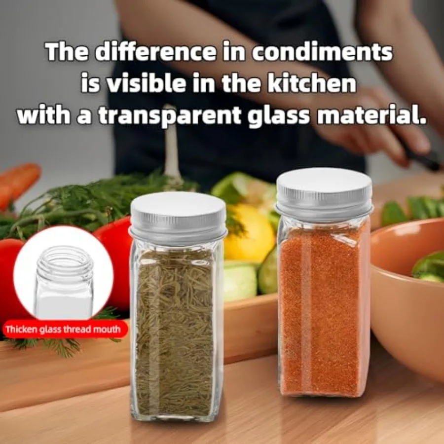 2Pcs 4oz Glass Spice Jars with Shaker Lids, Spice Jars Trial Set and Supplement Set, Empty Spice Containers and Square Spice Bo view 4