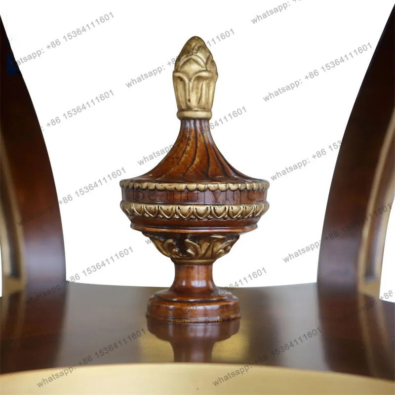 Neoclassical round mahogany viewing platform rice leather flower tea table furniture