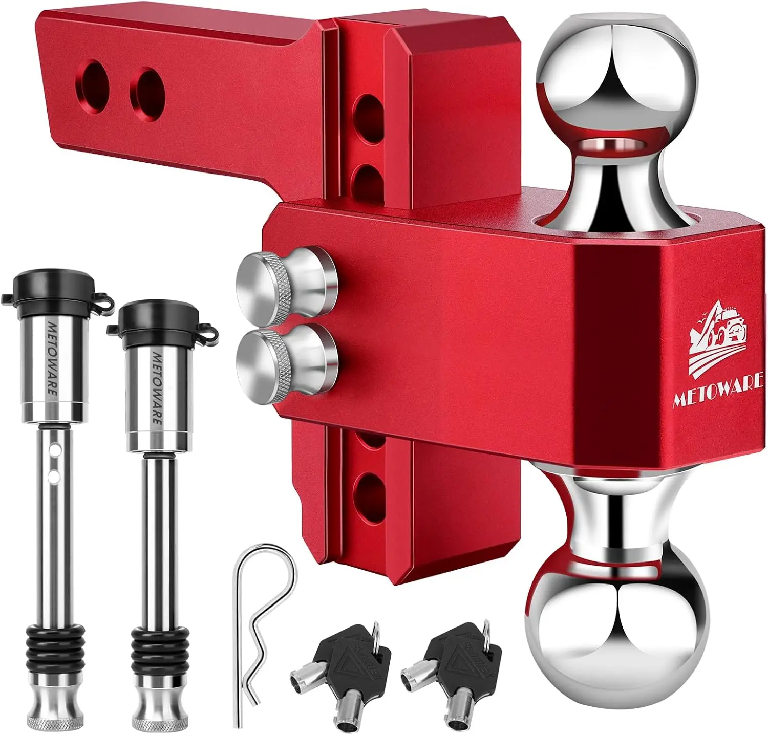 

Adjustable Trailer Hitch 2-Inch Receiver, Heavy Duty Drop Hitch 4-Inch Drop/Rise 14,000 LBS GTW, Double Stainless Steel Locks &