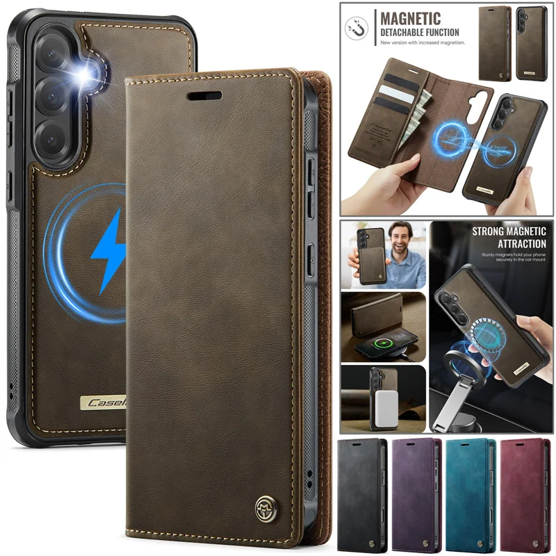 

Кожаный флип-чехол для телефона с магнитной беспроводной зарядкой для Samsung Galaxy A17 A56 A16 A55 A35 A15 A54 A14 A53 A13 Wallet Card Cover