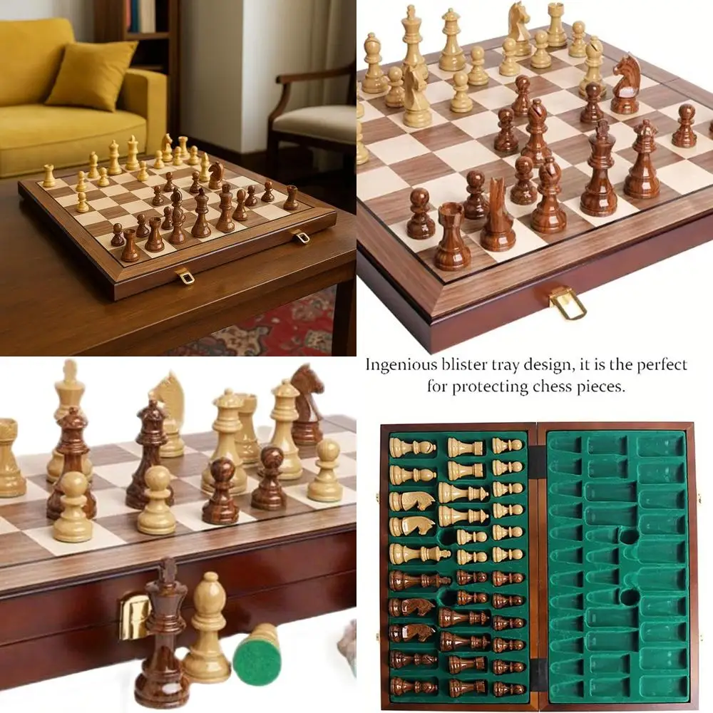 

Портативный набор шахмат из орехового дерева с утяжеленными предметами из ПВХ — складная доска 20 XL для турниров, путешествий и подарков