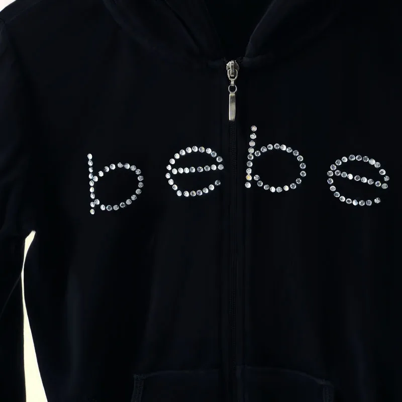 Gothic Rhinestone Bebe Alphabet Print 2023 Autumn Winter New Long Sleeve Oversized Loose Zipper Hoodie Streetwear Y2k Sweatshirt