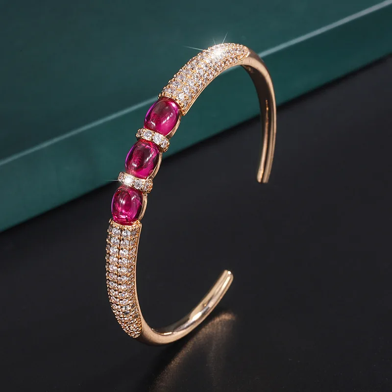 New jewelry plated with 18K gold Korean classic red corundum plain full diamond inlaid women's bracelet stone 6*8 jewelry