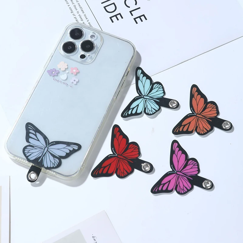 3pcs Cartoon Butterfly Clip per cordino per telefono cellulare guarnizione per telefono cellulare stile di moda semplice adesivo posteriore per custodia per cellulare