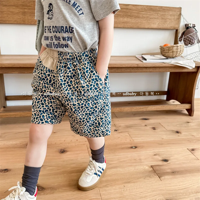 

Children Cotton Shorts 1-6 Years Summer New Girls Beige Korean Color Block Pants Boys Elastic Waist Blue Trousers Clothes