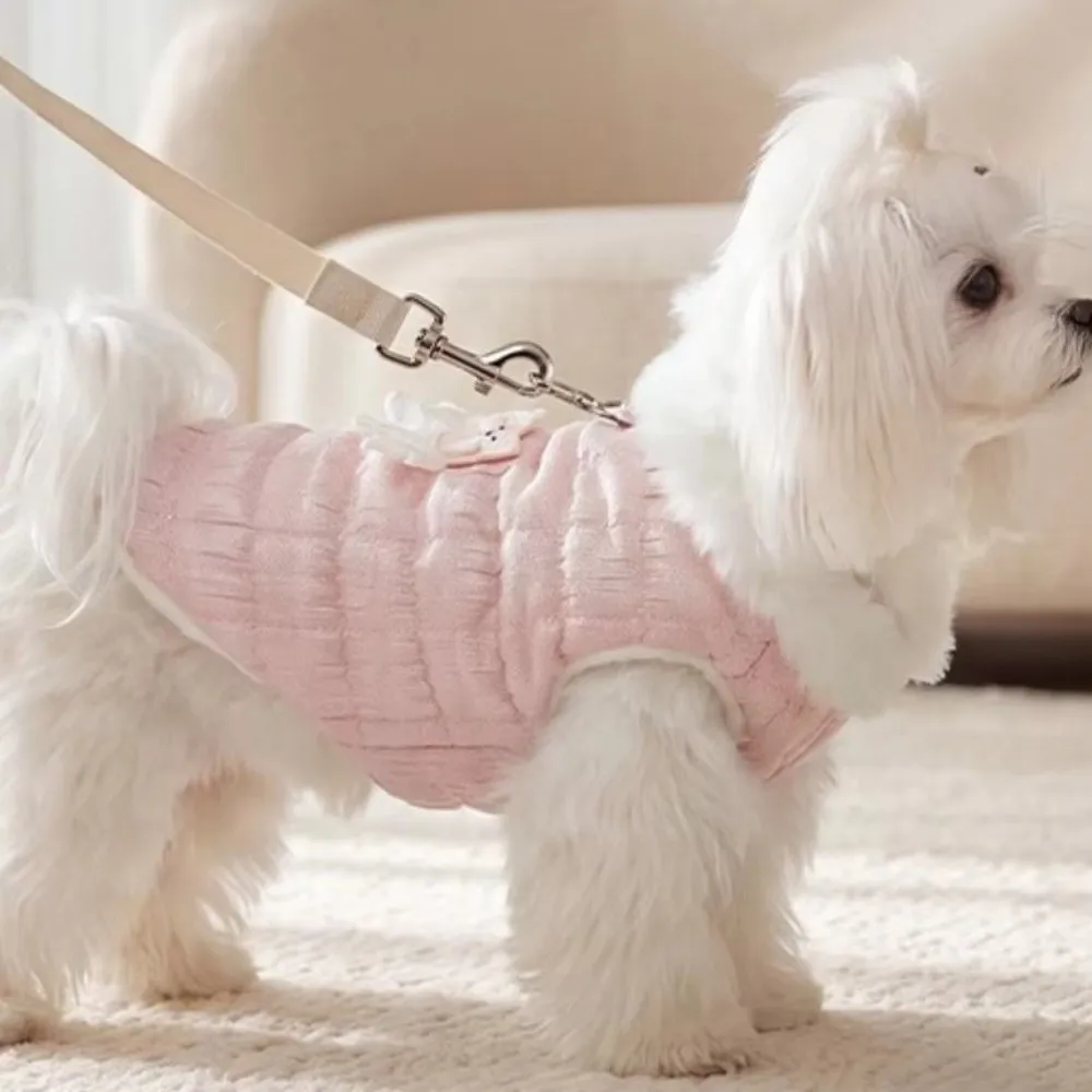 Quilted Cotton Dog Thermal Jacket Fluffy Collar Windproof Sweet Bear Pet Vest Button Style Soft Pet Sweater Small Dogs