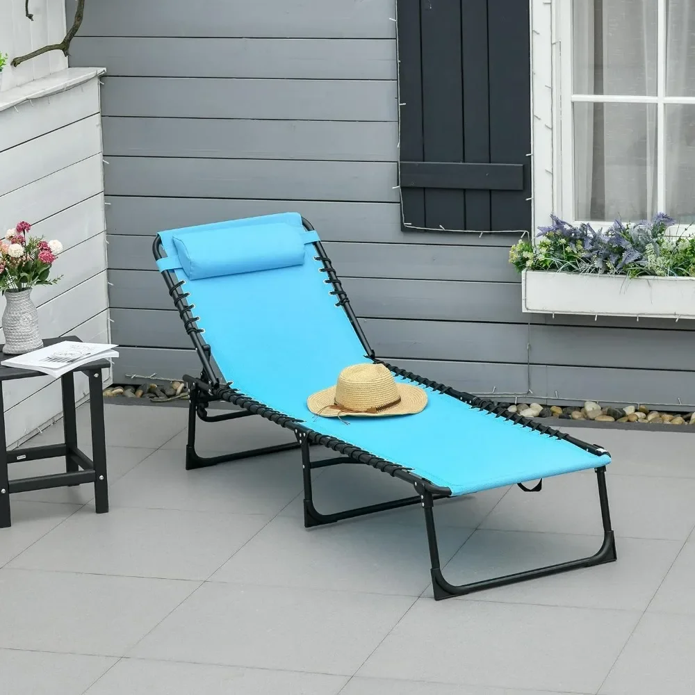 Folding Chaise Lounge,Patio Sun Tanning Chair, Outdoor Lounge Chair with 4-Position Reclining Back,Beach Chairs