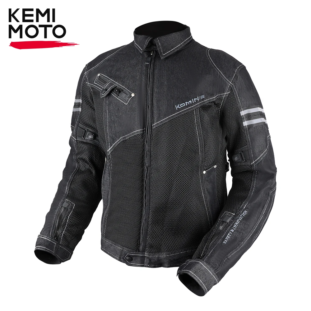 Motorcycle Jacket Men Riding Suit Black Four Seasons Denim Top Breathable Mesh Cycling Jersey Daily Durable Protective Clothing