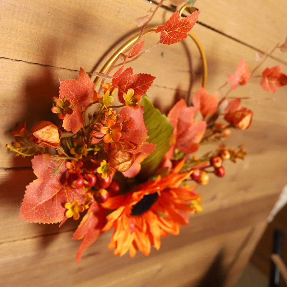 

1pc Simulated Sunflower Wreath Premium Artificial Garland For Thanksgiving Door Wall Decor Harvest Party Decoration Orange