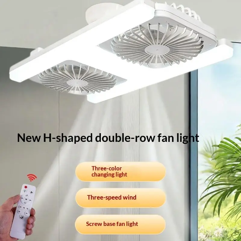 60W LED Ceiling Fan with Dimmable Light Remote Control E27 Socket Double Fans for Low Floor Bedroom Hallway Use