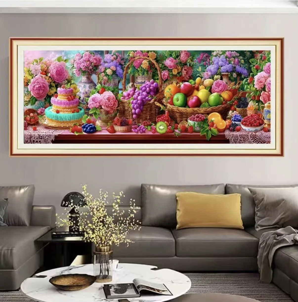 

Наборы для вышивания крестиком 9CT 14CT с принтами фруктов и цветов, набор для рукоделия, декор для дома, с иглами и нитками, 120x40 см