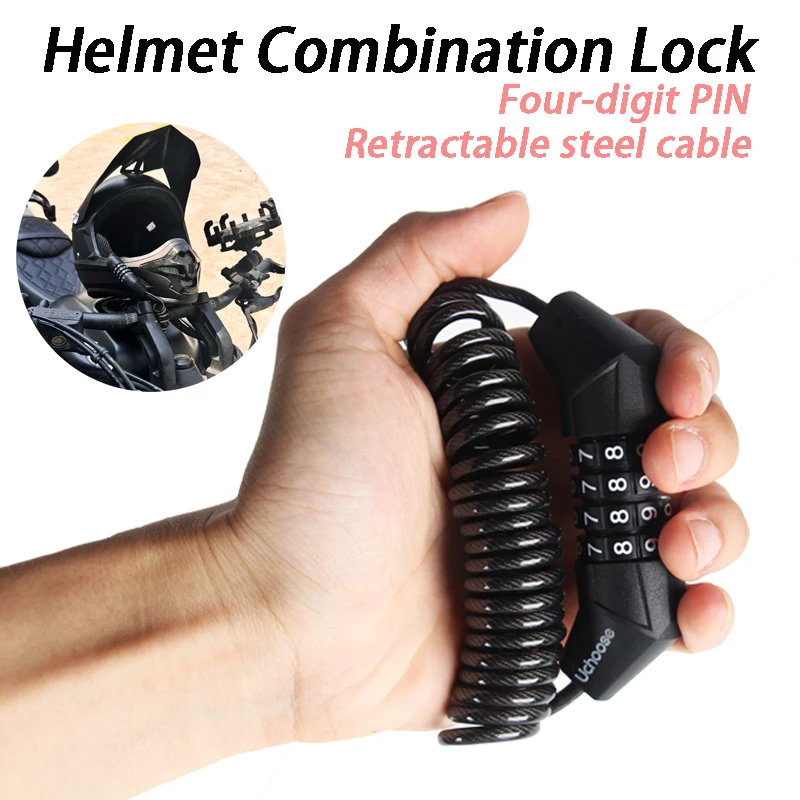 

Durable Classic Helmet Lock Chain 4 Digit Password Combination Portable Bike Motorcycle Anti-theft Cable Lock Stitch Motor Part