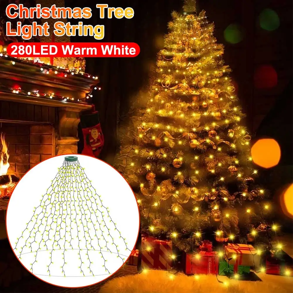 280LED في الهواء الطلق LED شجرة عيد الميلاد الديكور هدية الكريسماس جارلاند وامض سلسلة أضواء دافئة أبيض/RGB اختياري