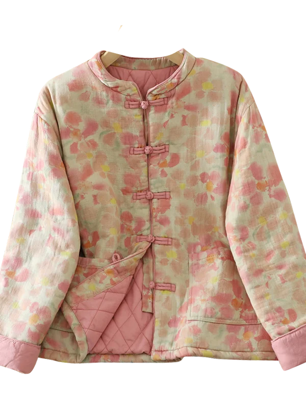 الرجعية الأزهار طباعة Thiened القطن Jaet المرأة شتاء جديد الصينية Sle زر حتى الدافئة القطن معطف مبطّن طويل Sve Sta... #5