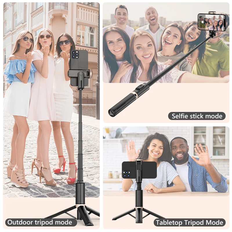 Bluetooth Wireless Handheld Selfie Stick Tripod Extendable Monopod with Remote for Huawei iPhone 13 Pro Max Xiaomi Phone Live