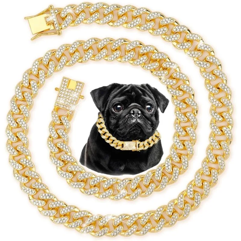 8-24inch Dog Chain Collar with Safety Buckle, Stainless Steel Cuban Chain Walking Chain, Suitable for Large Dogs, Pets