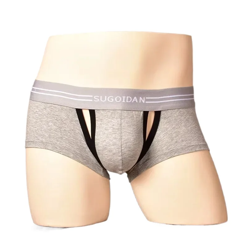 

Men's Erotic Boxy Underwear Gay Sexy Low waist U Convex Pouch Side Opening Boxers Briefs Hollowed Out Stretch Cotton Underpants