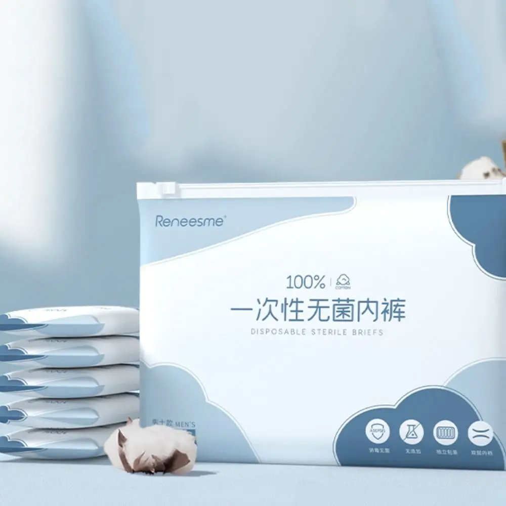 5pcs Traceless Men's Disposable Panties Mid Waist Simple Seamless Cotton Briefs Lingerie Underpants Underwears for Man Travel