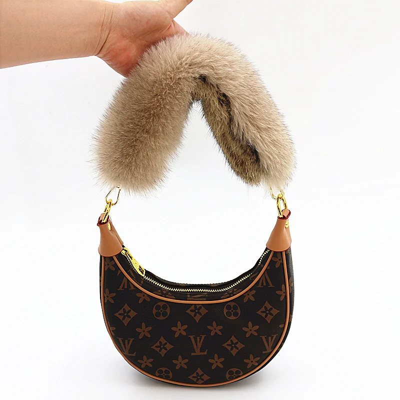 35cm Replacement Bag Strap Genuine Real Fox Fur Handbag Shoulder Straps Handle For Women Purse Belts Winter Accessories R5